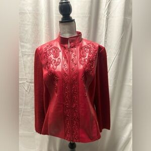 Women’s Stonebridge Embroidered 100% Leather Red Vintage Jacket Sz XL